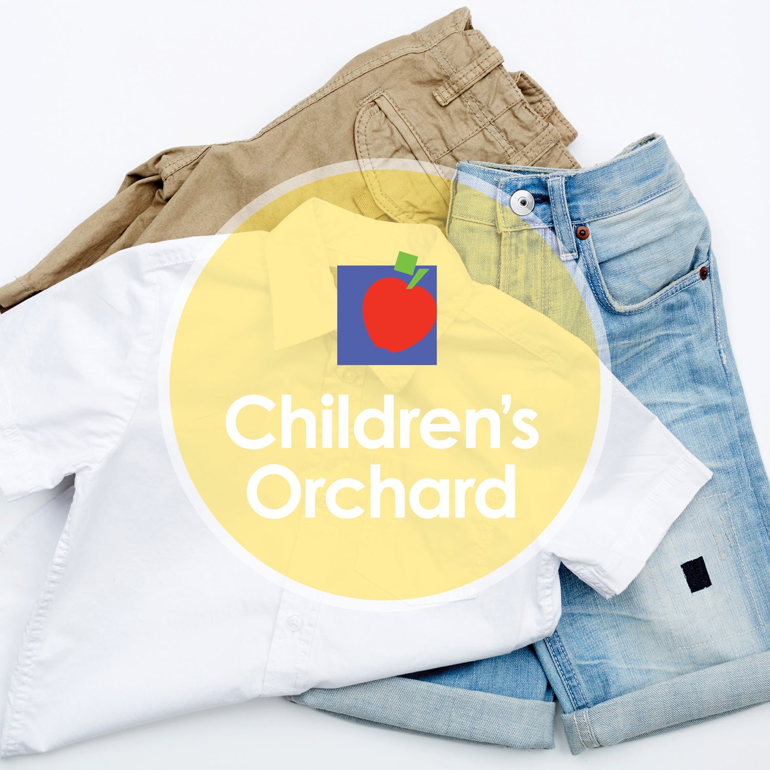 Stack of children's clothing with 'Children's Orchard' logo