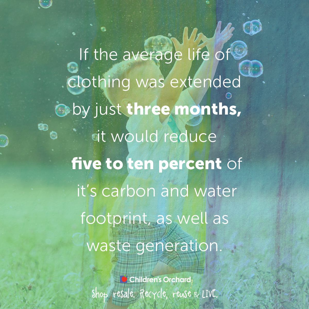 Person underwater with text about clothing life extension and environmental impact
