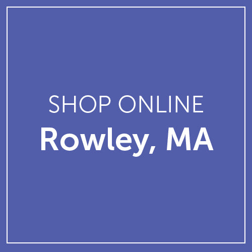 Text 'SHOP ONLINE Rowley, MA' on a blue background