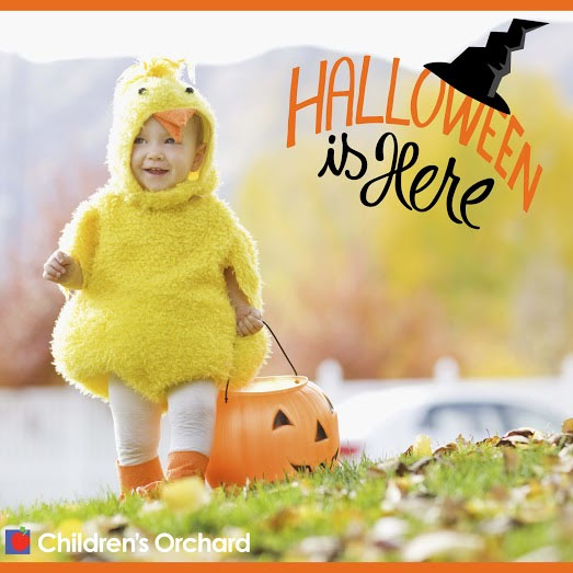 Children's Orchard little chick Halloween costume, little kid carrying pumpkin bucket